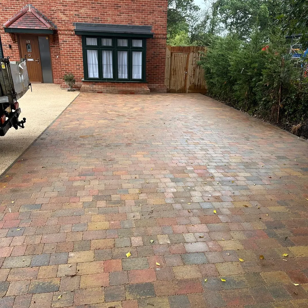 Multi-tone block paved driveway laid by Camberley Drives & Patios